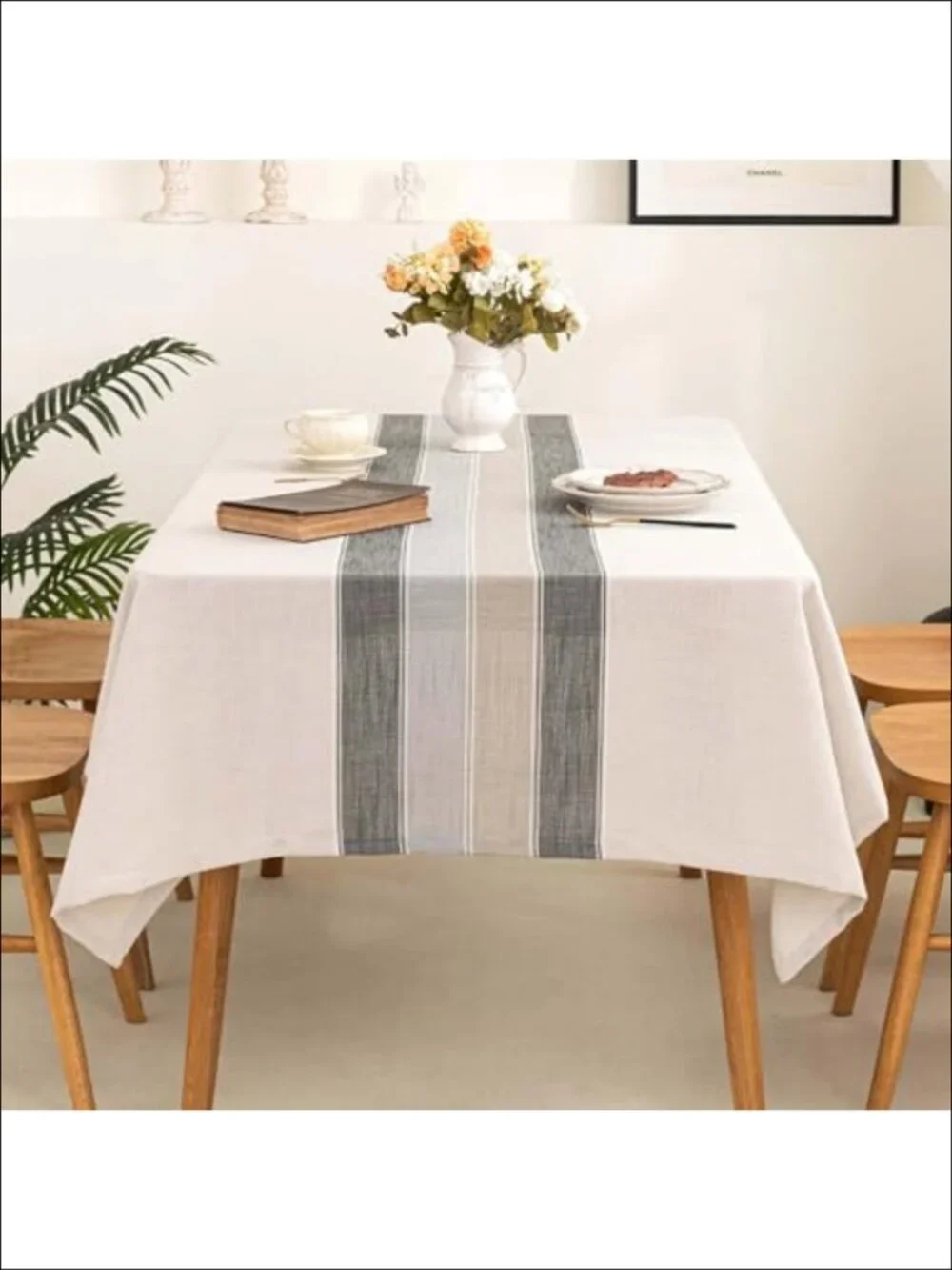 Cotton Linen Waterproof Embroidered Rectangular Tablecloth Farmhouse Dining